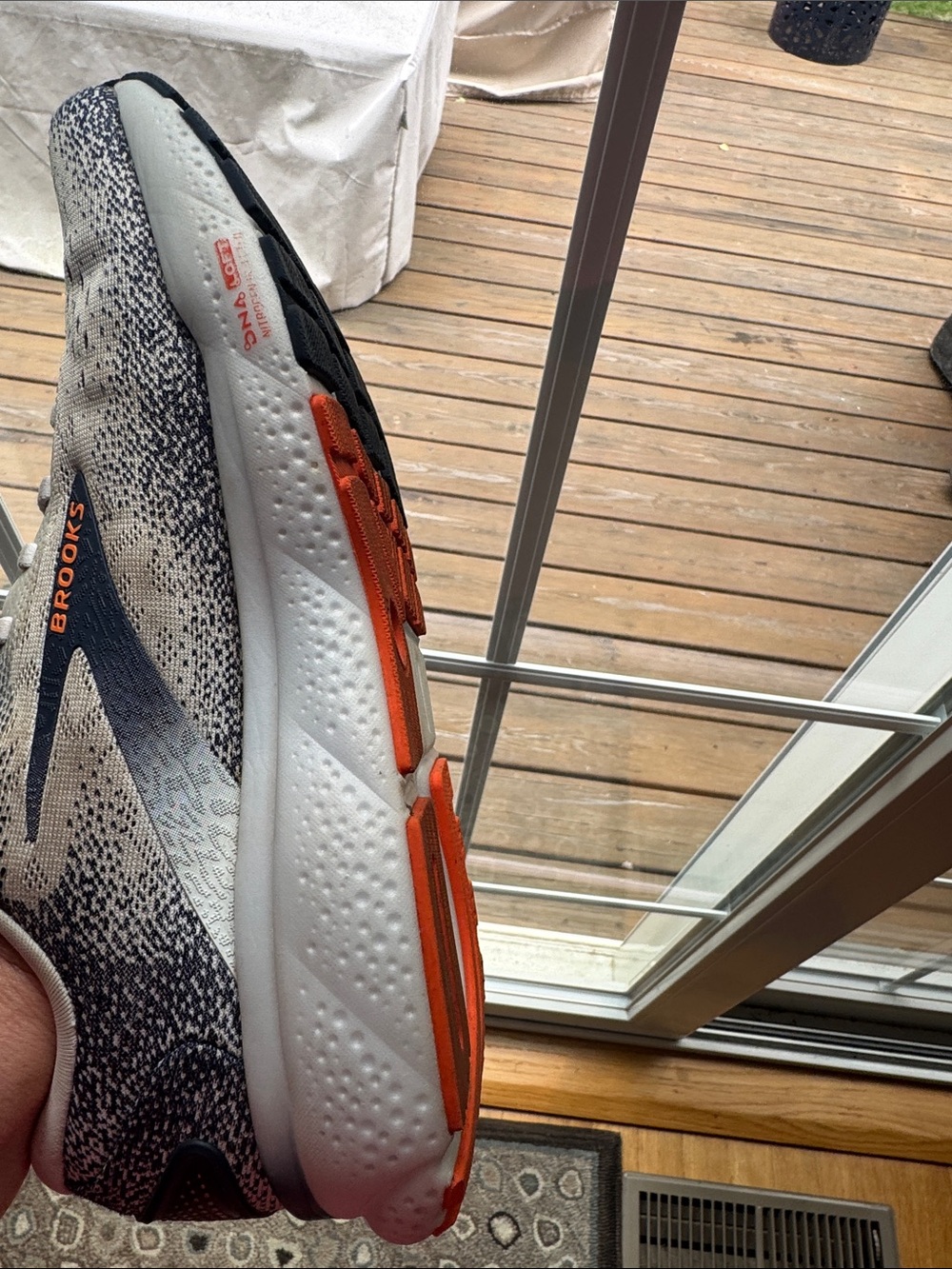 Brooks Ghost 16 Running Shoes in Light Gray, Navy and Orange Accent - Picture 13 of 14